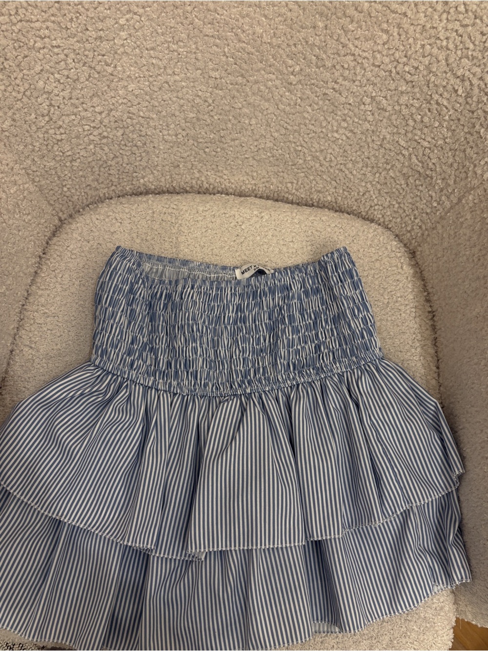Striped Blue Smocked Tiered Mini Skirt